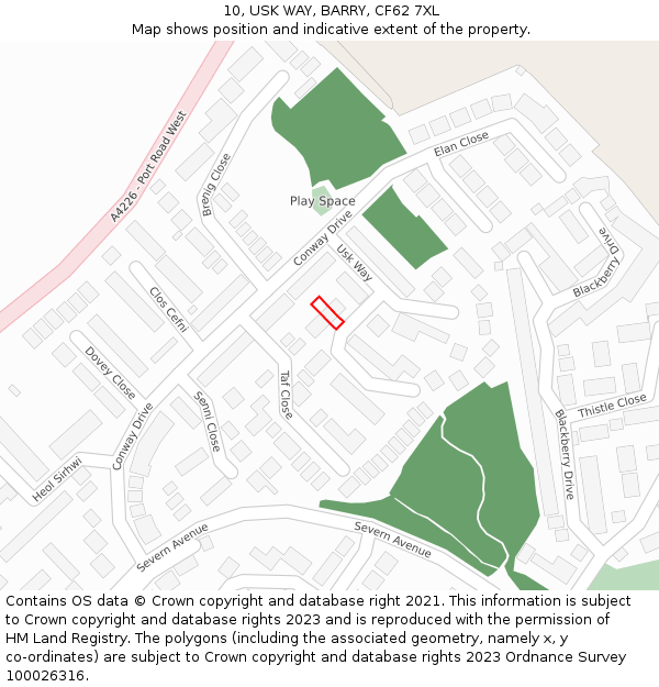 10, USK WAY, BARRY, CF62 7XL: Location map and indicative extent of plot