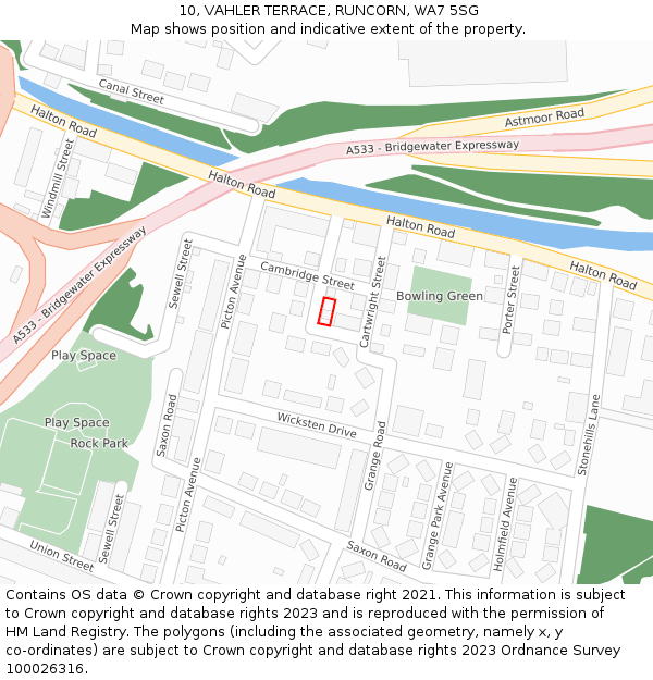 10, VAHLER TERRACE, RUNCORN, WA7 5SG: Location map and indicative extent of plot