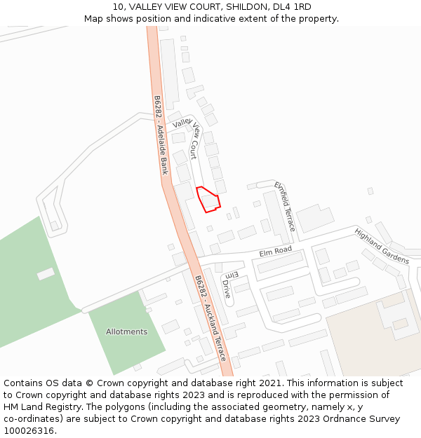 10, VALLEY VIEW COURT, SHILDON, DL4 1RD: Location map and indicative extent of plot