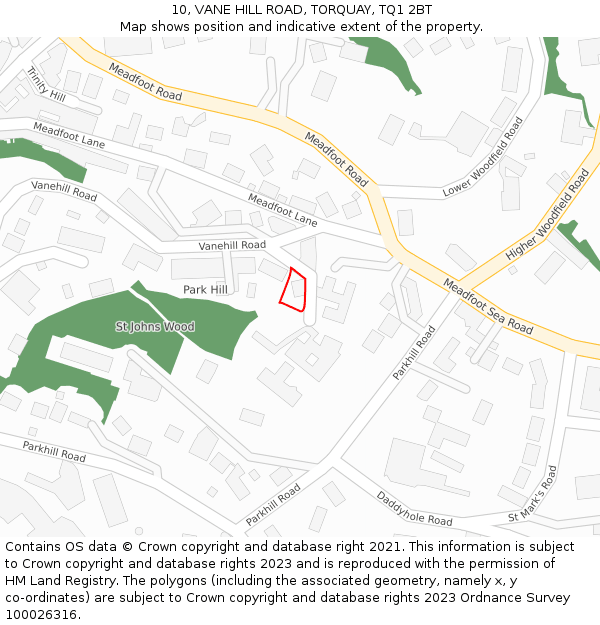 10, VANE HILL ROAD, TORQUAY, TQ1 2BT: Location map and indicative extent of plot