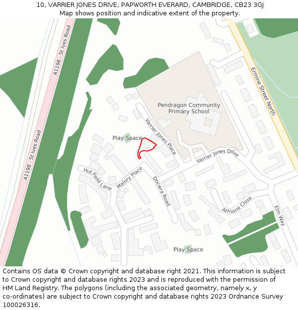 10, VARRIER JONES DRIVE, PAPWORTH EVERARD, CAMBRIDGE, CB23 3GJ: Location map and indicative extent of plot