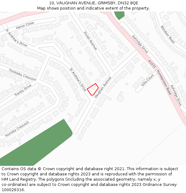 10, VAUGHAN AVENUE, GRIMSBY, DN32 8QE: Location map and indicative extent of plot
