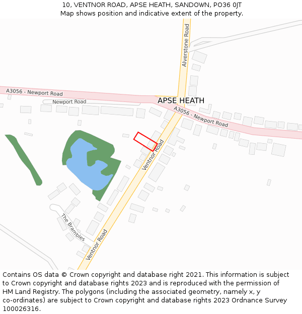 10, VENTNOR ROAD, APSE HEATH, SANDOWN, PO36 0JT: Location map and indicative extent of plot