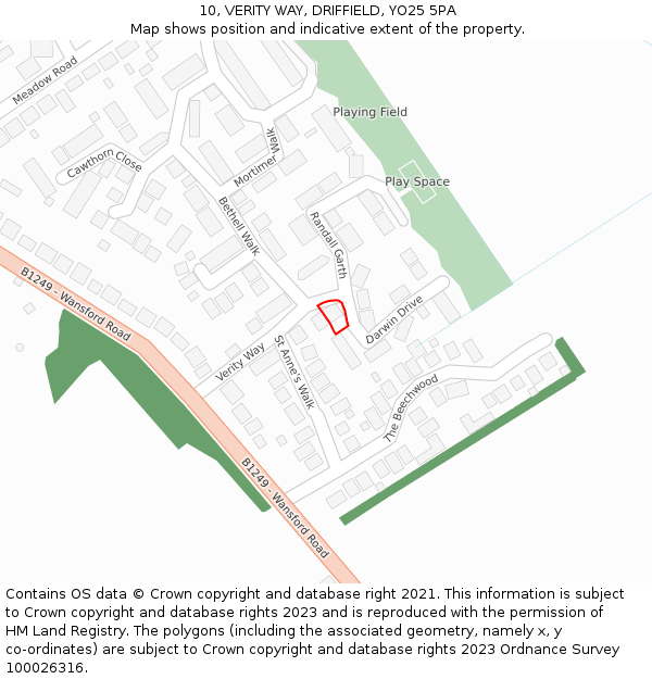 10, VERITY WAY, DRIFFIELD, YO25 5PA: Location map and indicative extent of plot