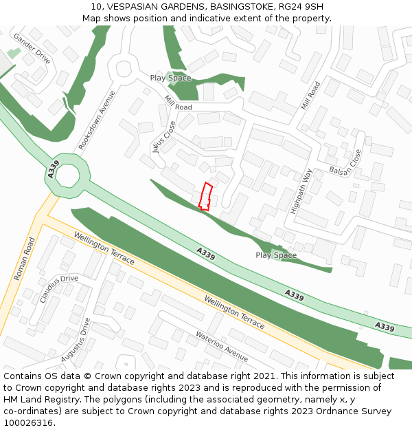 10, VESPASIAN GARDENS, BASINGSTOKE, RG24 9SH: Location map and indicative extent of plot