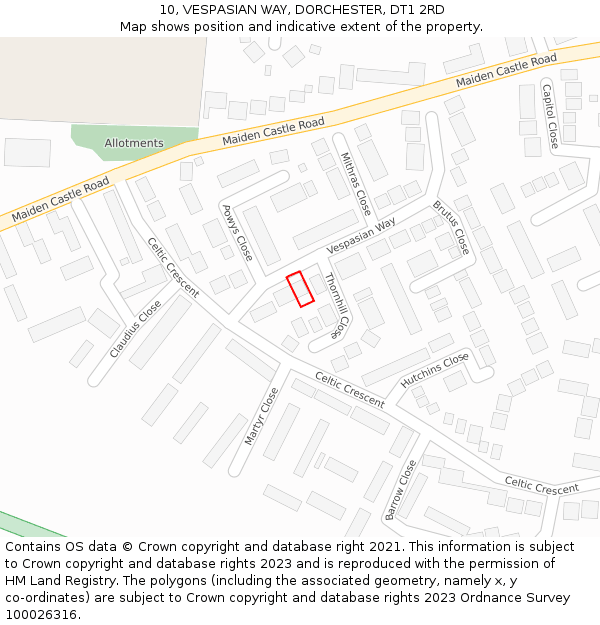 10, VESPASIAN WAY, DORCHESTER, DT1 2RD: Location map and indicative extent of plot