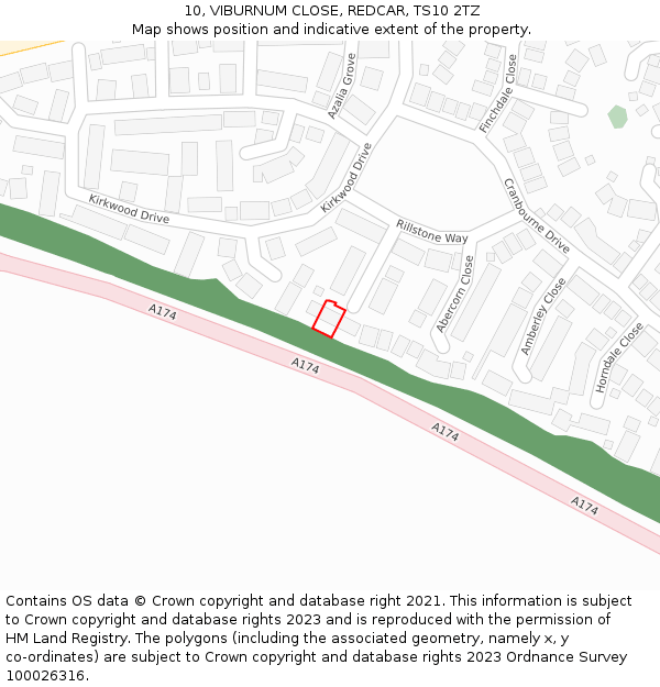 10, VIBURNUM CLOSE, REDCAR, TS10 2TZ: Location map and indicative extent of plot