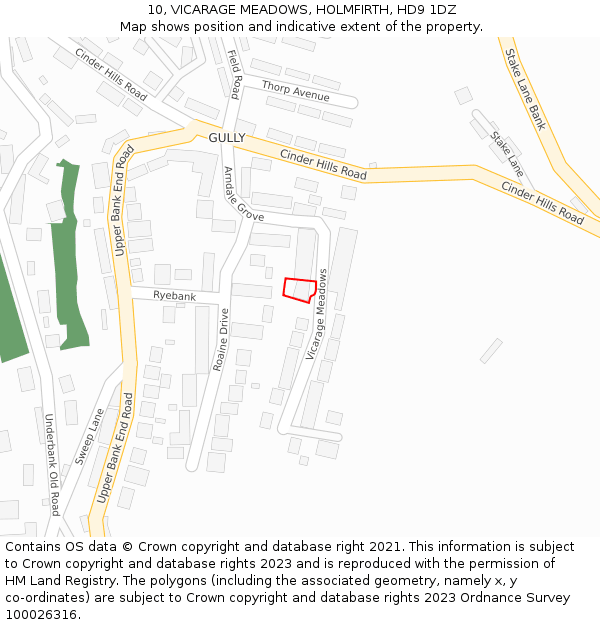10, VICARAGE MEADOWS, HOLMFIRTH, HD9 1DZ: Location map and indicative extent of plot