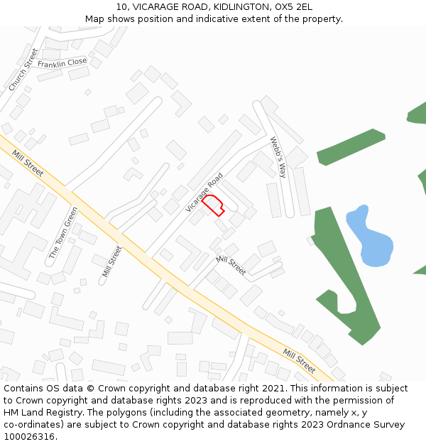 10, VICARAGE ROAD, KIDLINGTON, OX5 2EL: Location map and indicative extent of plot