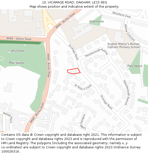 10, VICARAGE ROAD, OAKHAM, LE15 6EG: Location map and indicative extent of plot