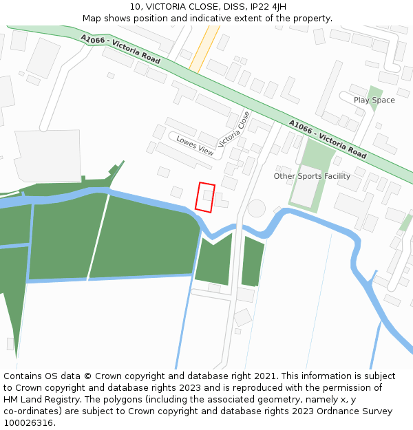 10, VICTORIA CLOSE, DISS, IP22 4JH: Location map and indicative extent of plot