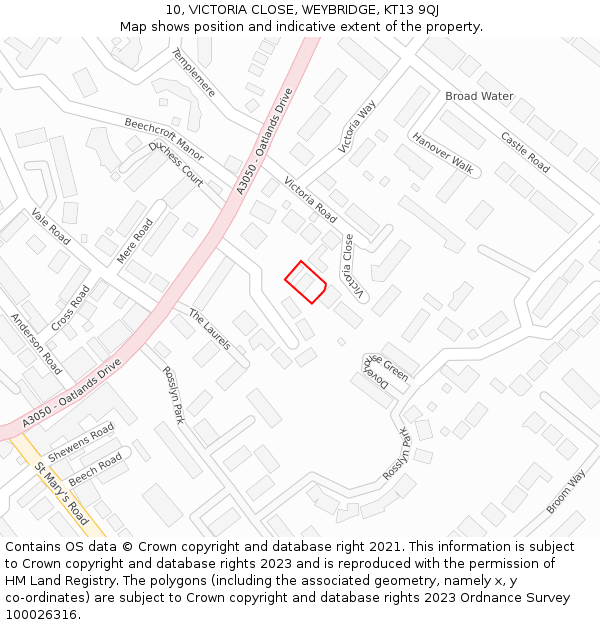 10, VICTORIA CLOSE, WEYBRIDGE, KT13 9QJ: Location map and indicative extent of plot