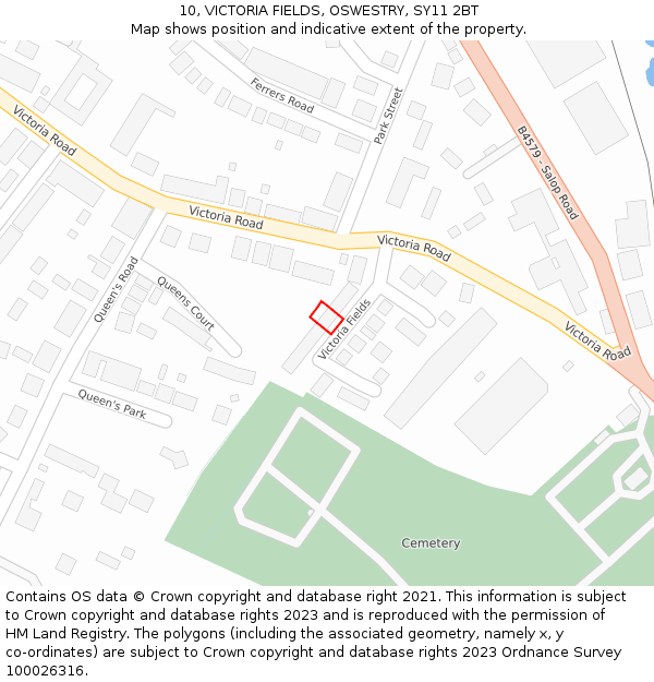 10, VICTORIA FIELDS, OSWESTRY, SY11 2BT: Location map and indicative extent of plot