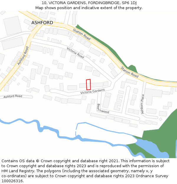 10, VICTORIA GARDENS, FORDINGBRIDGE, SP6 1DJ: Location map and indicative extent of plot