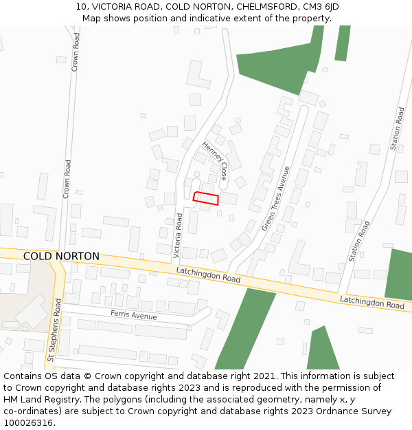 10, VICTORIA ROAD, COLD NORTON, CHELMSFORD, CM3 6JD: Location map and indicative extent of plot