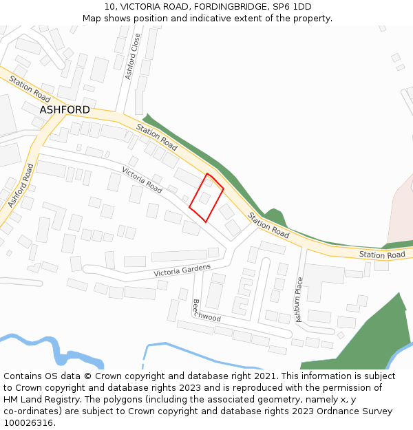 10, VICTORIA ROAD, FORDINGBRIDGE, SP6 1DD: Location map and indicative extent of plot