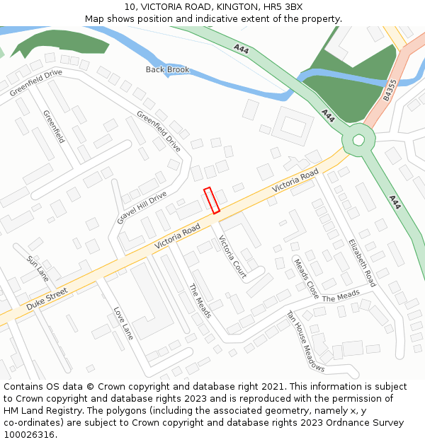 10, VICTORIA ROAD, KINGTON, HR5 3BX: Location map and indicative extent of plot