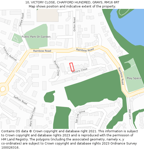 10, VICTORY CLOSE, CHAFFORD HUNDRED, GRAYS, RM16 6RT: Location map and indicative extent of plot