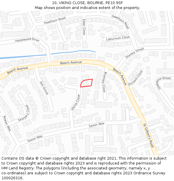 10, VIKING CLOSE, BOURNE, PE10 9SF: Location map and indicative extent of plot