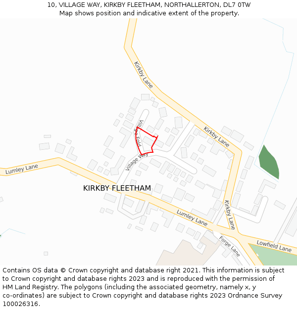 10, VILLAGE WAY, KIRKBY FLEETHAM, NORTHALLERTON, DL7 0TW: Location map and indicative extent of plot