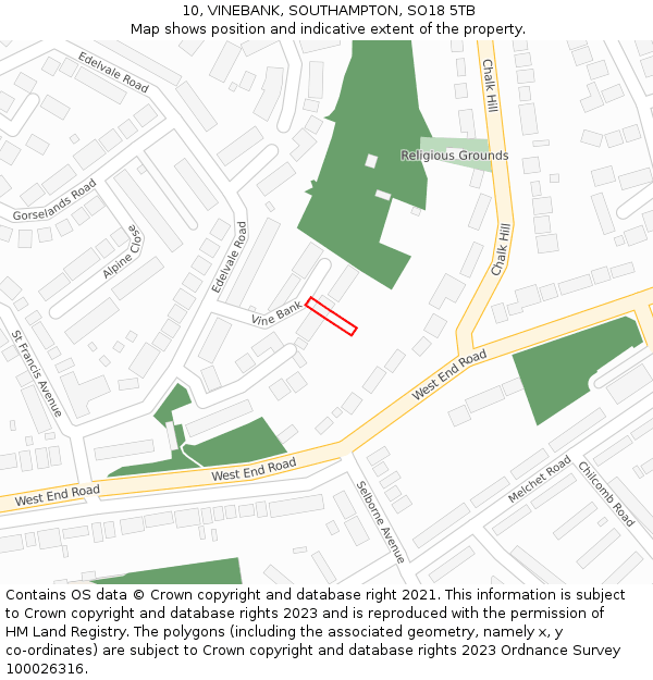 10, VINEBANK, SOUTHAMPTON, SO18 5TB: Location map and indicative extent of plot