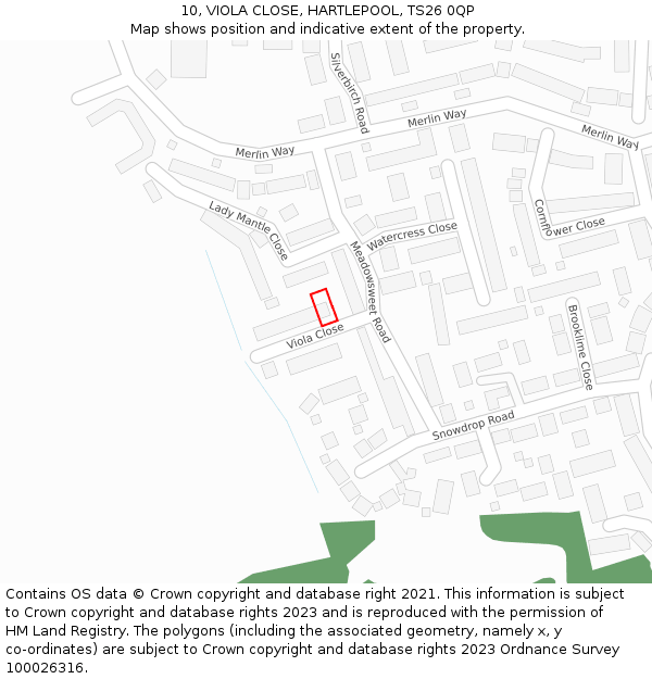 10, VIOLA CLOSE, HARTLEPOOL, TS26 0QP: Location map and indicative extent of plot