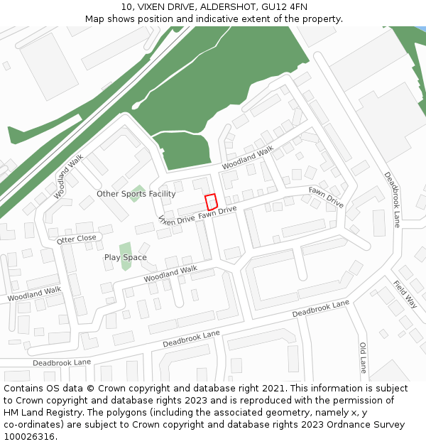 10, VIXEN DRIVE, ALDERSHOT, GU12 4FN: Location map and indicative extent of plot