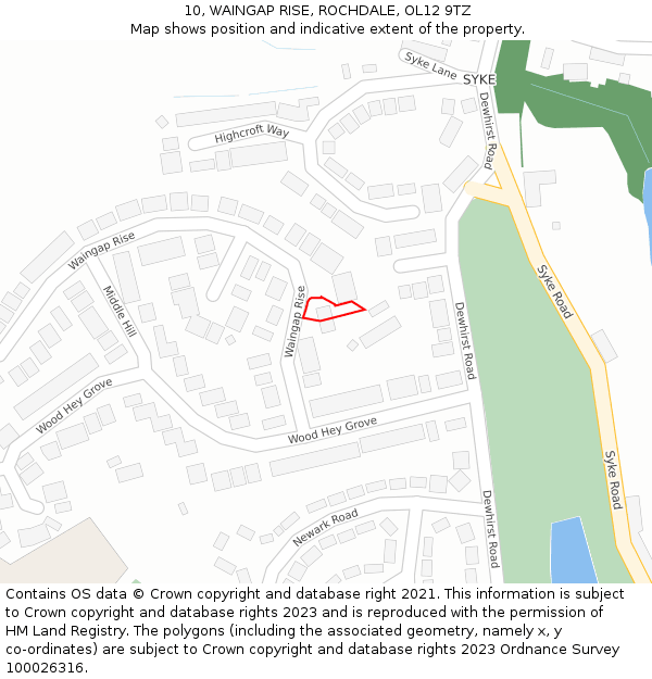 10, WAINGAP RISE, ROCHDALE, OL12 9TZ: Location map and indicative extent of plot