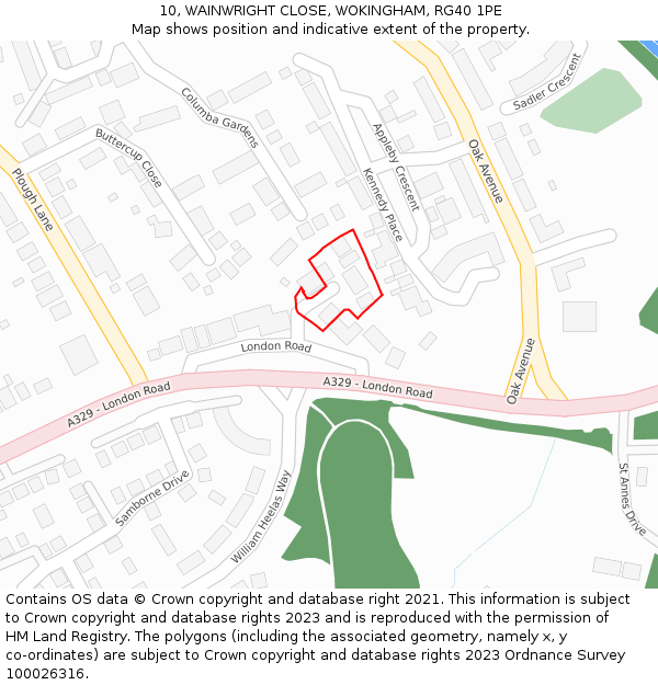 10, WAINWRIGHT CLOSE, WOKINGHAM, RG40 1PE: Location map and indicative extent of plot