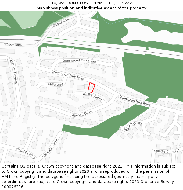 10, WALDON CLOSE, PLYMOUTH, PL7 2ZA: Location map and indicative extent of plot