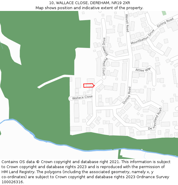 10, WALLACE CLOSE, DEREHAM, NR19 2XR: Location map and indicative extent of plot