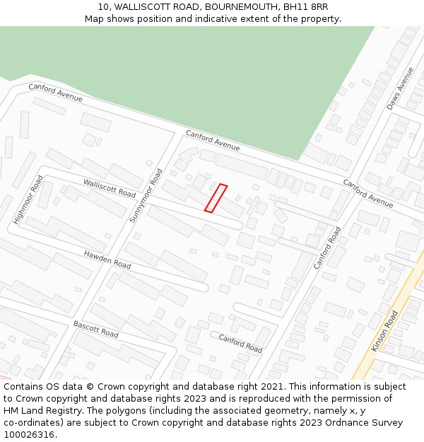 10, WALLISCOTT ROAD, BOURNEMOUTH, BH11 8RR: Location map and indicative extent of plot