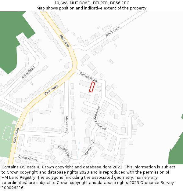 10, WALNUT ROAD, BELPER, DE56 1RG: Location map and indicative extent of plot