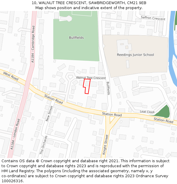 10, WALNUT TREE CRESCENT, SAWBRIDGEWORTH, CM21 9EB: Location map and indicative extent of plot