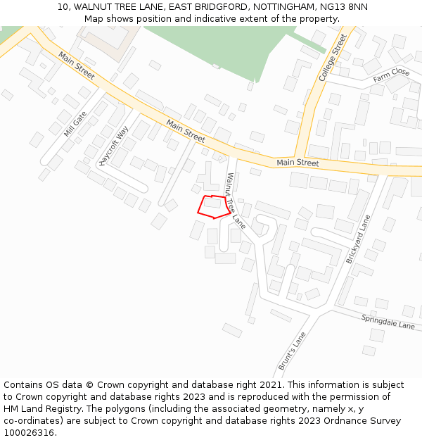 10, WALNUT TREE LANE, EAST BRIDGFORD, NOTTINGHAM, NG13 8NN: Location map and indicative extent of plot