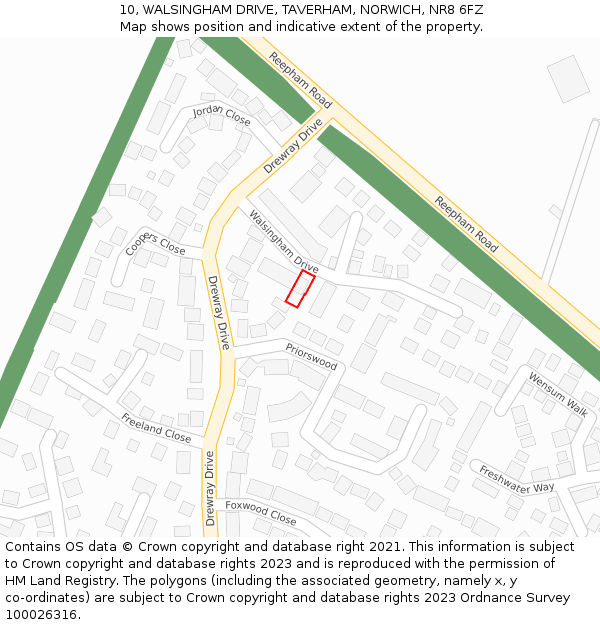 10, WALSINGHAM DRIVE, TAVERHAM, NORWICH, NR8 6FZ: Location map and indicative extent of plot