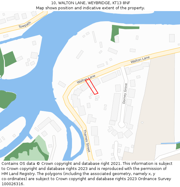 10, WALTON LANE, WEYBRIDGE, KT13 8NF: Location map and indicative extent of plot