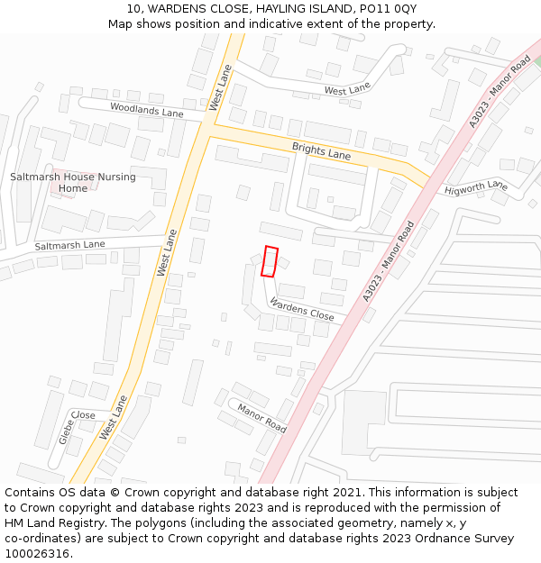 10, WARDENS CLOSE, HAYLING ISLAND, PO11 0QY: Location map and indicative extent of plot