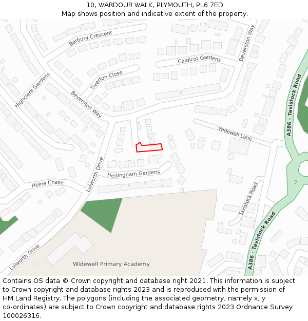 10, WARDOUR WALK, PLYMOUTH, PL6 7ED: Location map and indicative extent of plot