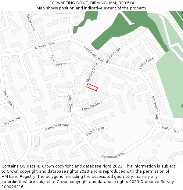 10, WAREING DRIVE, BIRMINGHAM, B23 5YX: Location map and indicative extent of plot