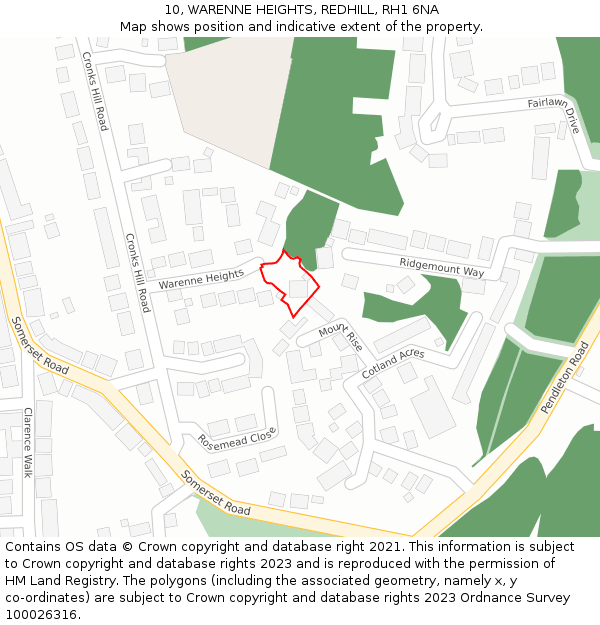 10, WARENNE HEIGHTS, REDHILL, RH1 6NA: Location map and indicative extent of plot