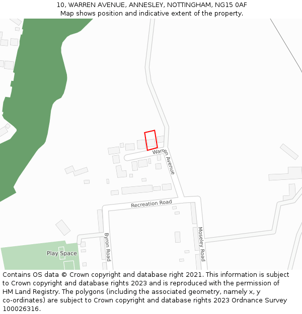 10, WARREN AVENUE, ANNESLEY, NOTTINGHAM, NG15 0AF: Location map and indicative extent of plot