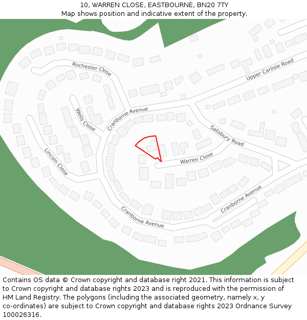 10, WARREN CLOSE, EASTBOURNE, BN20 7TY: Location map and indicative extent of plot