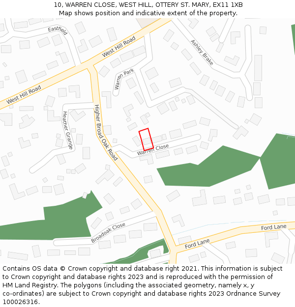 10, WARREN CLOSE, WEST HILL, OTTERY ST. MARY, EX11 1XB: Location map and indicative extent of plot