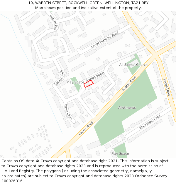 10, WARREN STREET, ROCKWELL GREEN, WELLINGTON, TA21 9RY: Location map and indicative extent of plot