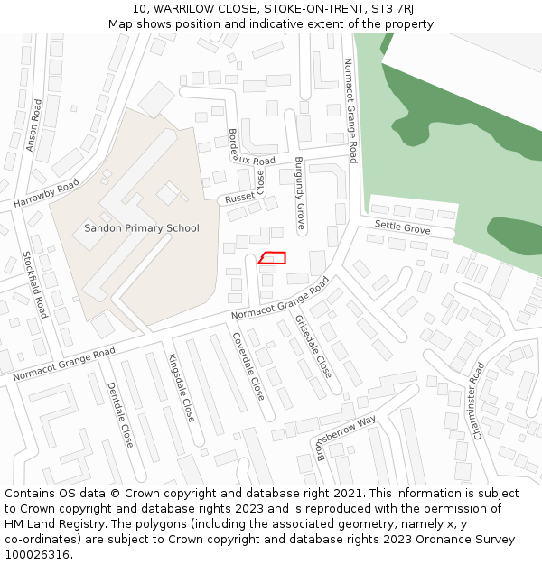 10, WARRILOW CLOSE, STOKE-ON-TRENT, ST3 7RJ: Location map and indicative extent of plot