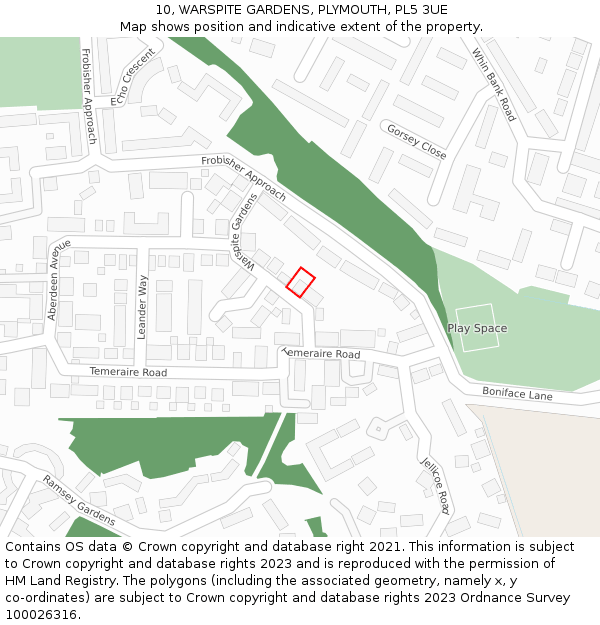 10, WARSPITE GARDENS, PLYMOUTH, PL5 3UE: Location map and indicative extent of plot