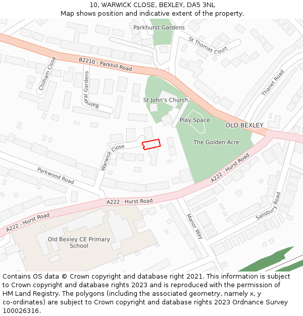 10, WARWICK CLOSE, BEXLEY, DA5 3NL: Location map and indicative extent of plot