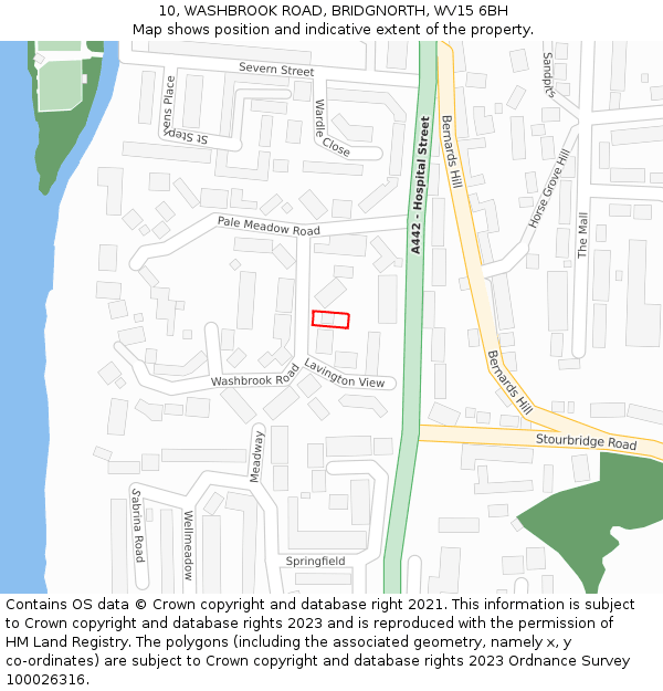 10, WASHBROOK ROAD, BRIDGNORTH, WV15 6BH: Location map and indicative extent of plot