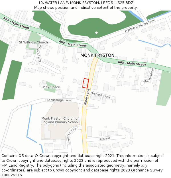 10, WATER LANE, MONK FRYSTON, LEEDS, LS25 5DZ: Location map and indicative extent of plot